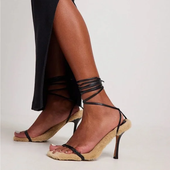 RARE NA-KD Faux Fur Sole Strappy Heels - Picture 7 of 16